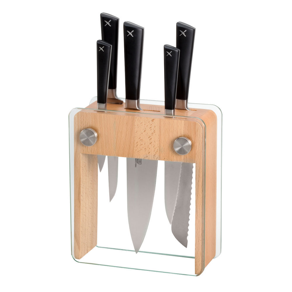 Mercer ZüM 6-Pc. Knife Block Set - Beech Wood & Glass