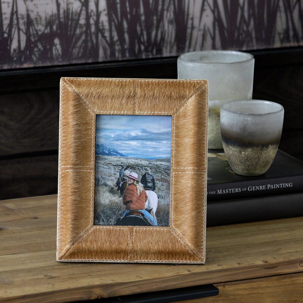 Park Hill Paint Spattered Hide Photo Frame, Small, Holds 4x6 Photo