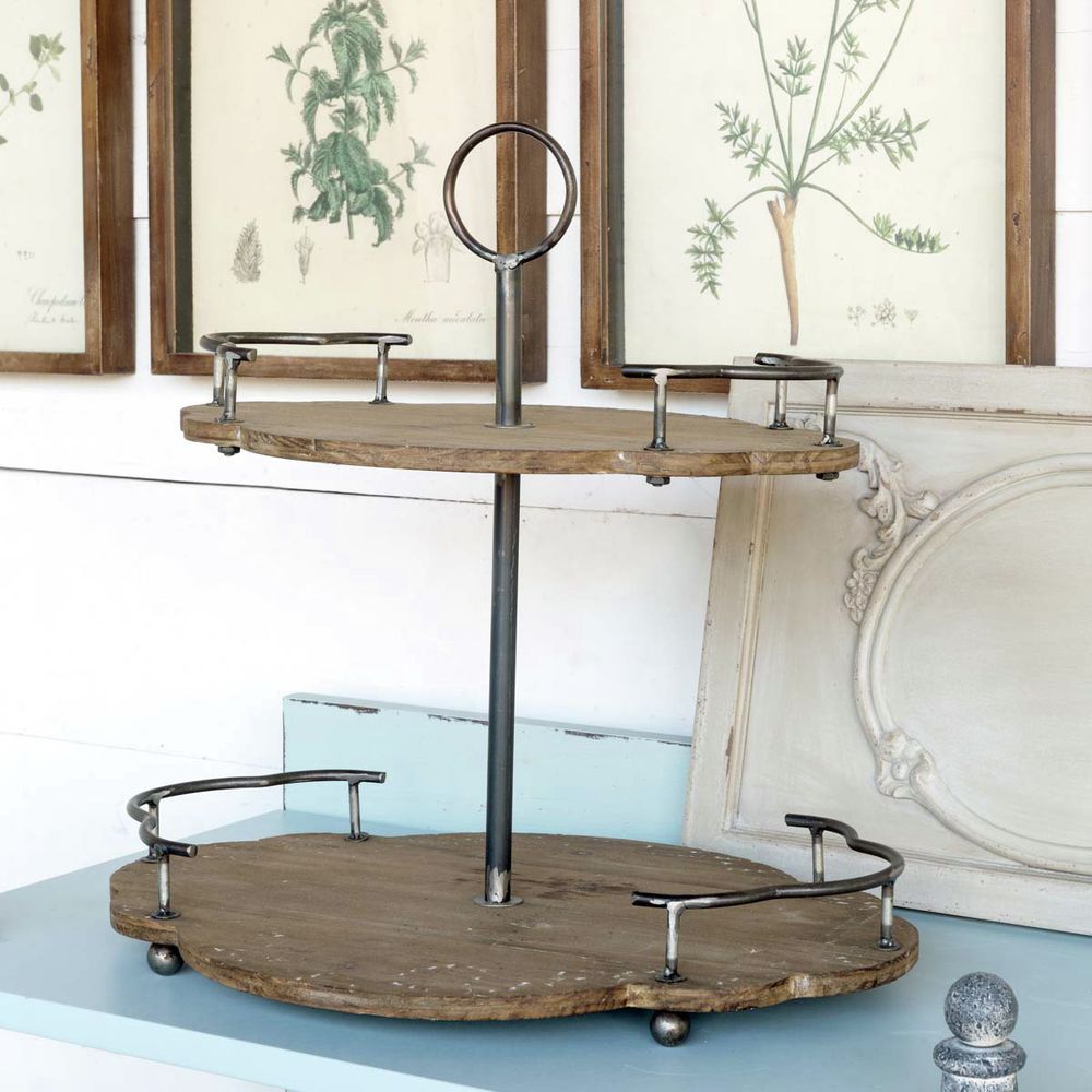 Park Hill Round Wooden Tray with Iron Handles