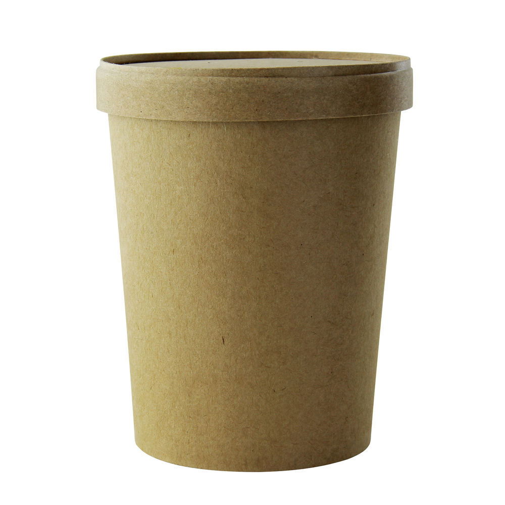 32 Ounce Brown Kraft Soup Cup With Kraft Lid Included - 250 PER CASE