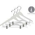 17 Wooden Coat Hanger - White with Chrome Clips