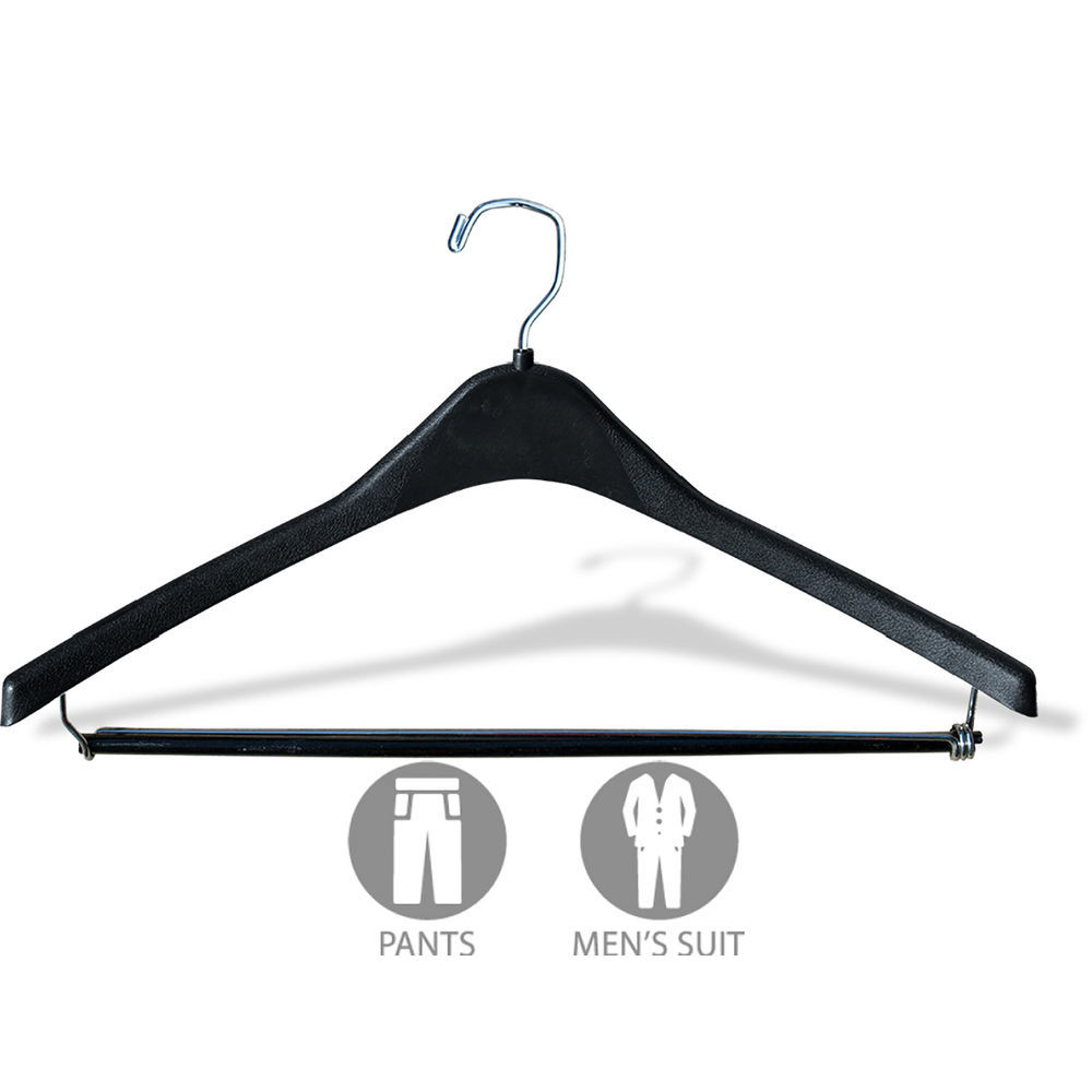 International Hanger Matte Black Plastic Suit Hanger W/ Locking Bar (17 X  1/2) Box of 100