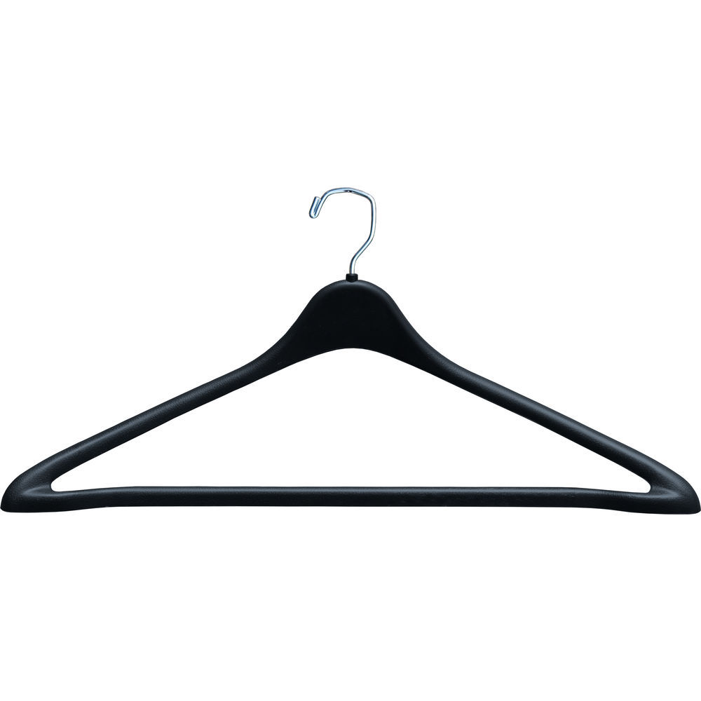Set of 100 Matte Black Plastic Suit Hanger With Locking Bar (17 X 1/2)