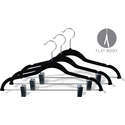 Black Flocked Plastic Combo Hanger W/ Clips & Notches (17 X 1/4)