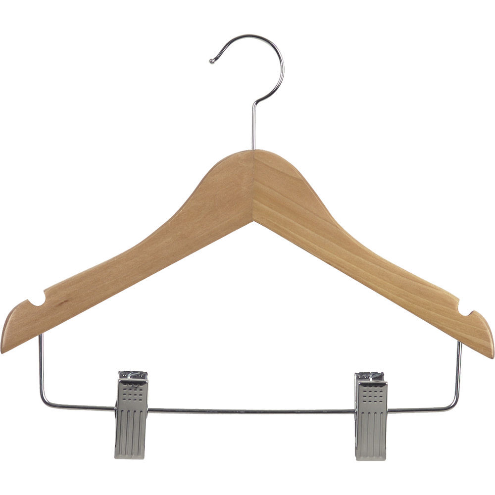 International Hanger Wooden Kids Top Hanger Natural Finish with Chrome Hardware Box of 100