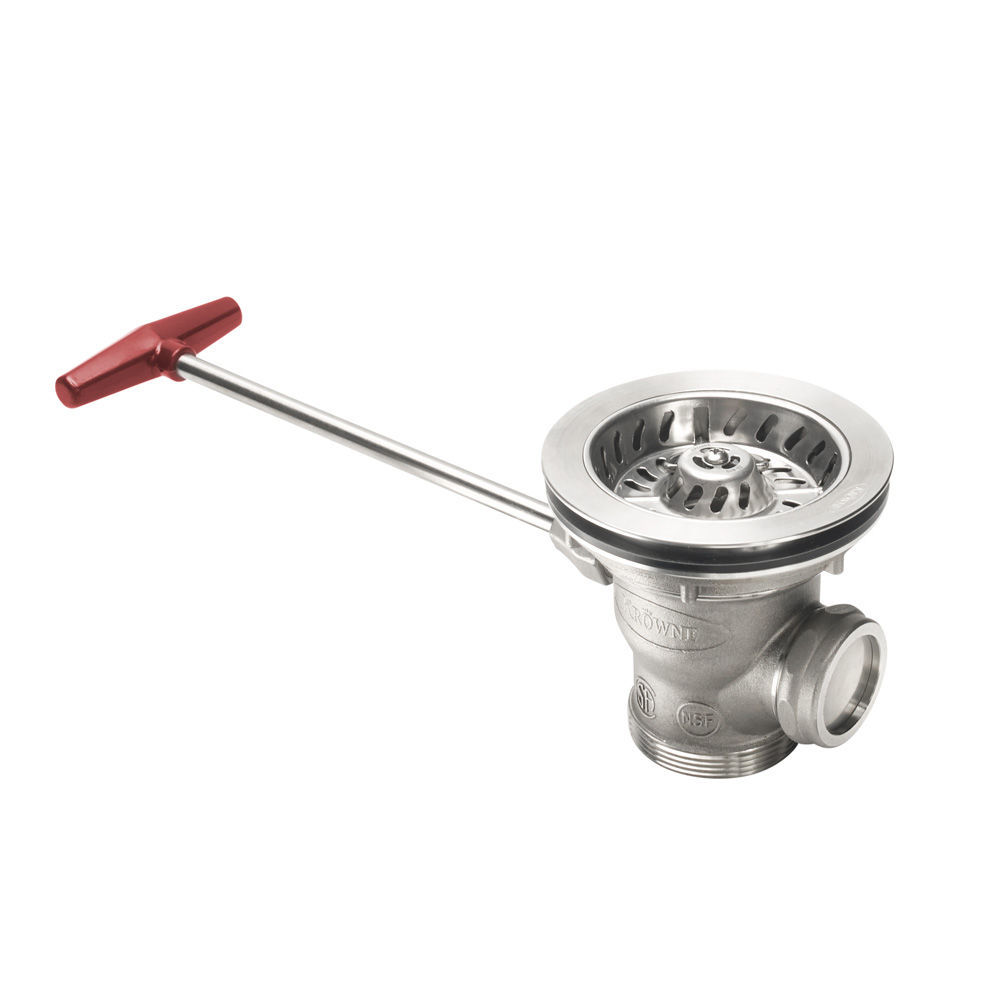 Krowne 22-850 Diamond Series Ball Valve Twist Drain, 1-1/4" Overflow Outlet with Cap, fits 3-1/2" Sink Opening, Includes Vandal Resistant Screw for Strainer, Stainless Steel Ball Valve