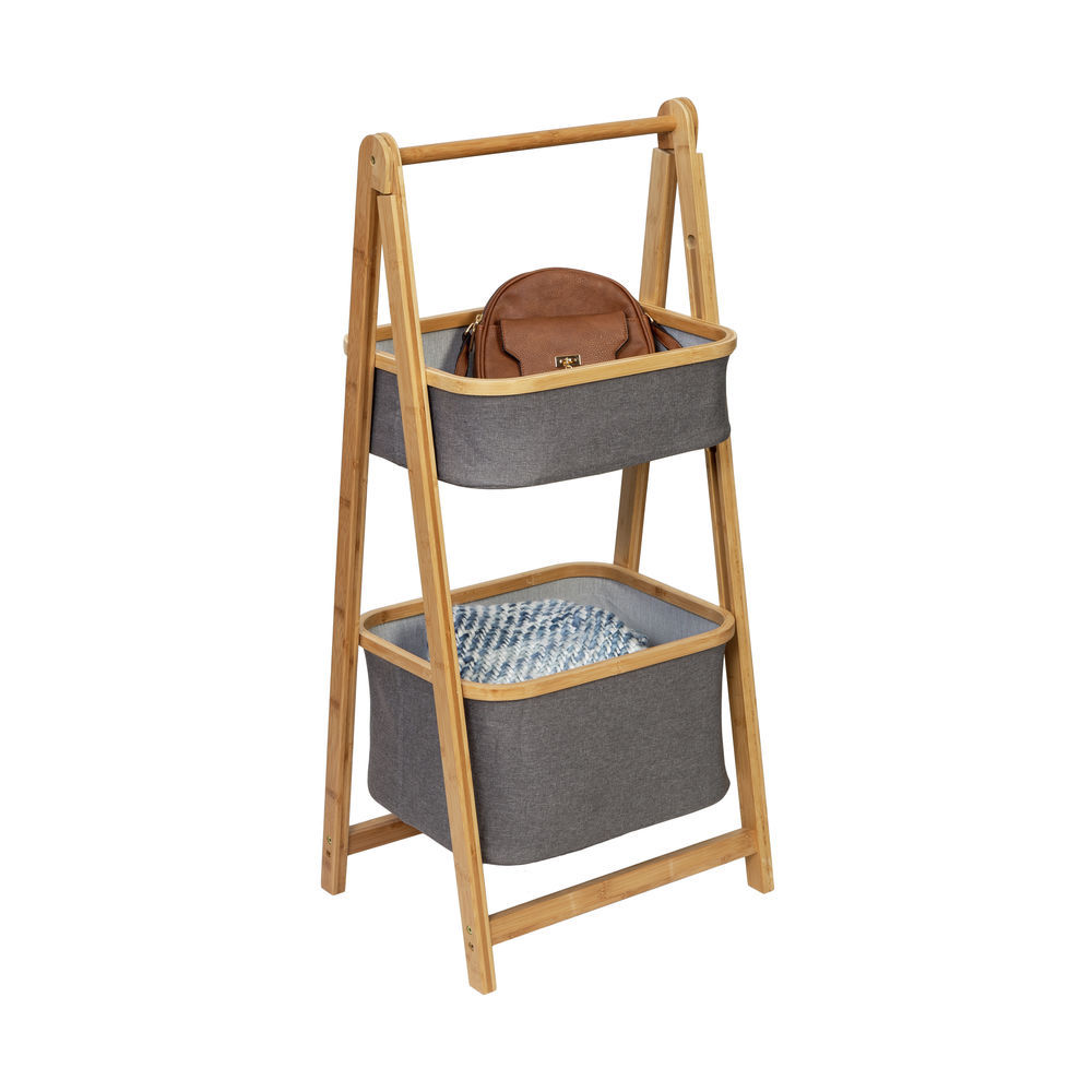 Honey Can Do Bamboo & Canvas 2 Tier Collapsible Shelves