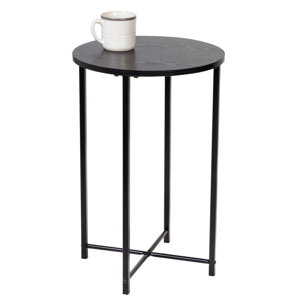 Honey-Can-Do Round Side Table with X-Pattern Base, Black