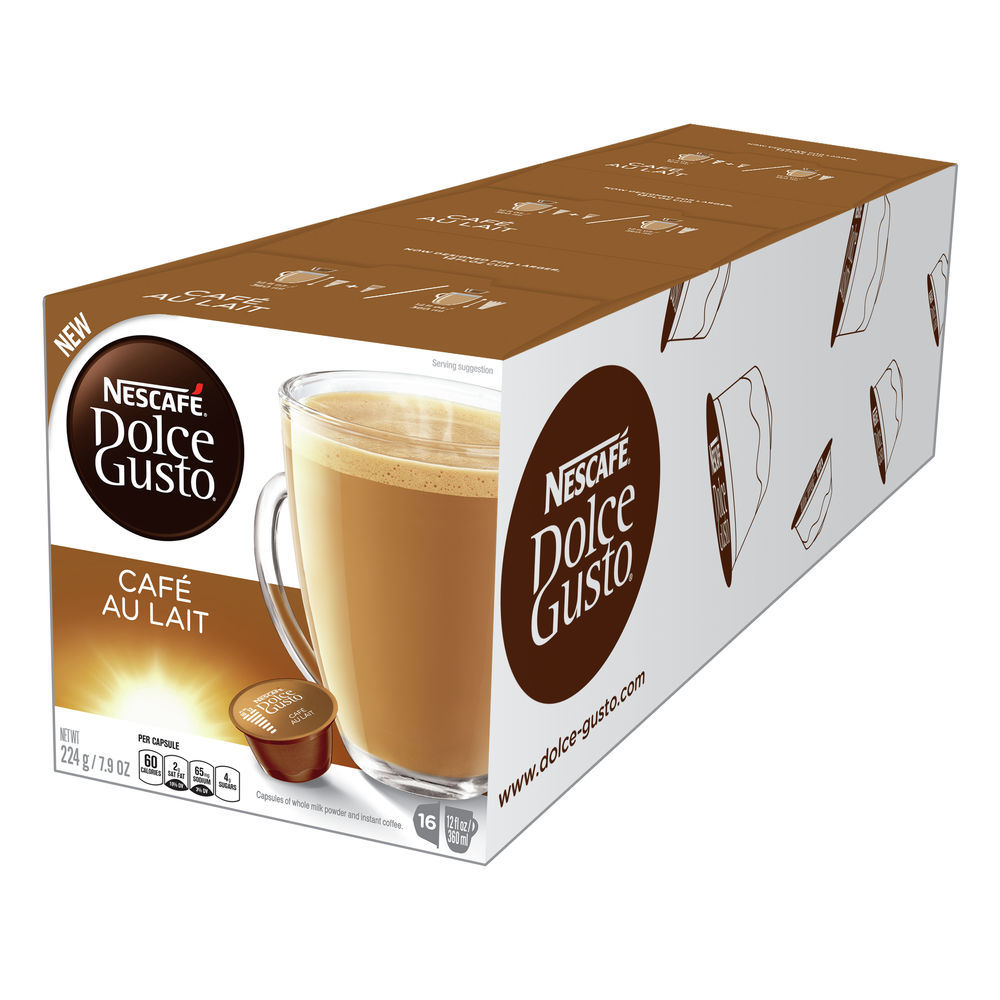 Nescafe Dolce Gusto Coffee Capsules Cafe Lait x 16 Capsules Makes Servings-#07613035773219U