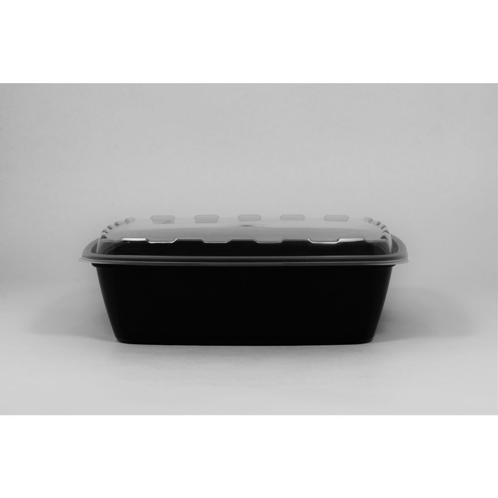 38 oz. Rectangular Black Container w/Lid Combo 150/CS
