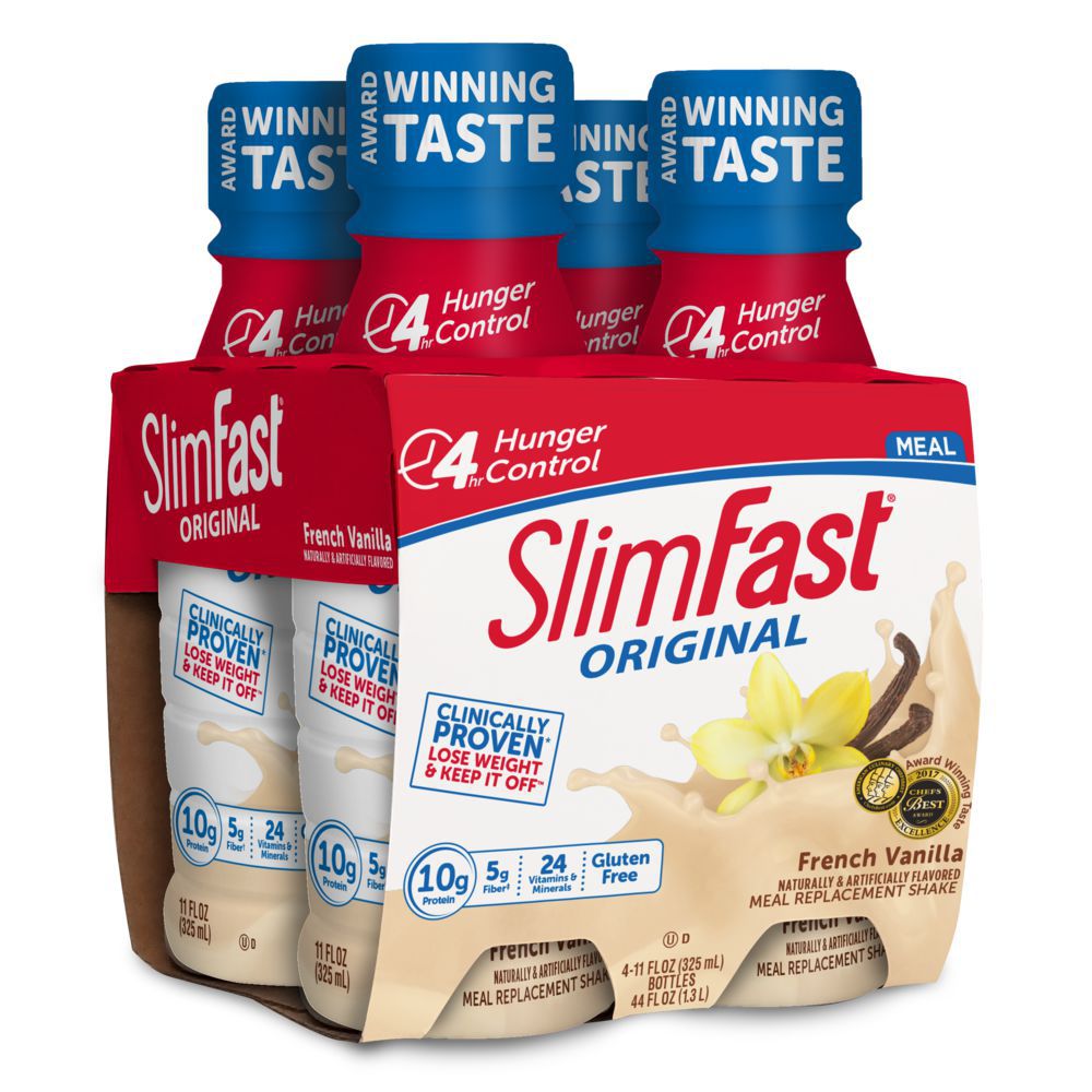 SlimFast Meal Replacement Shake, Original French Vanilla, 10g of Ready to Drink Protein for Weight Loss, 11 Fl. Oz Bottle, 4 Count (Packaging May Vary)