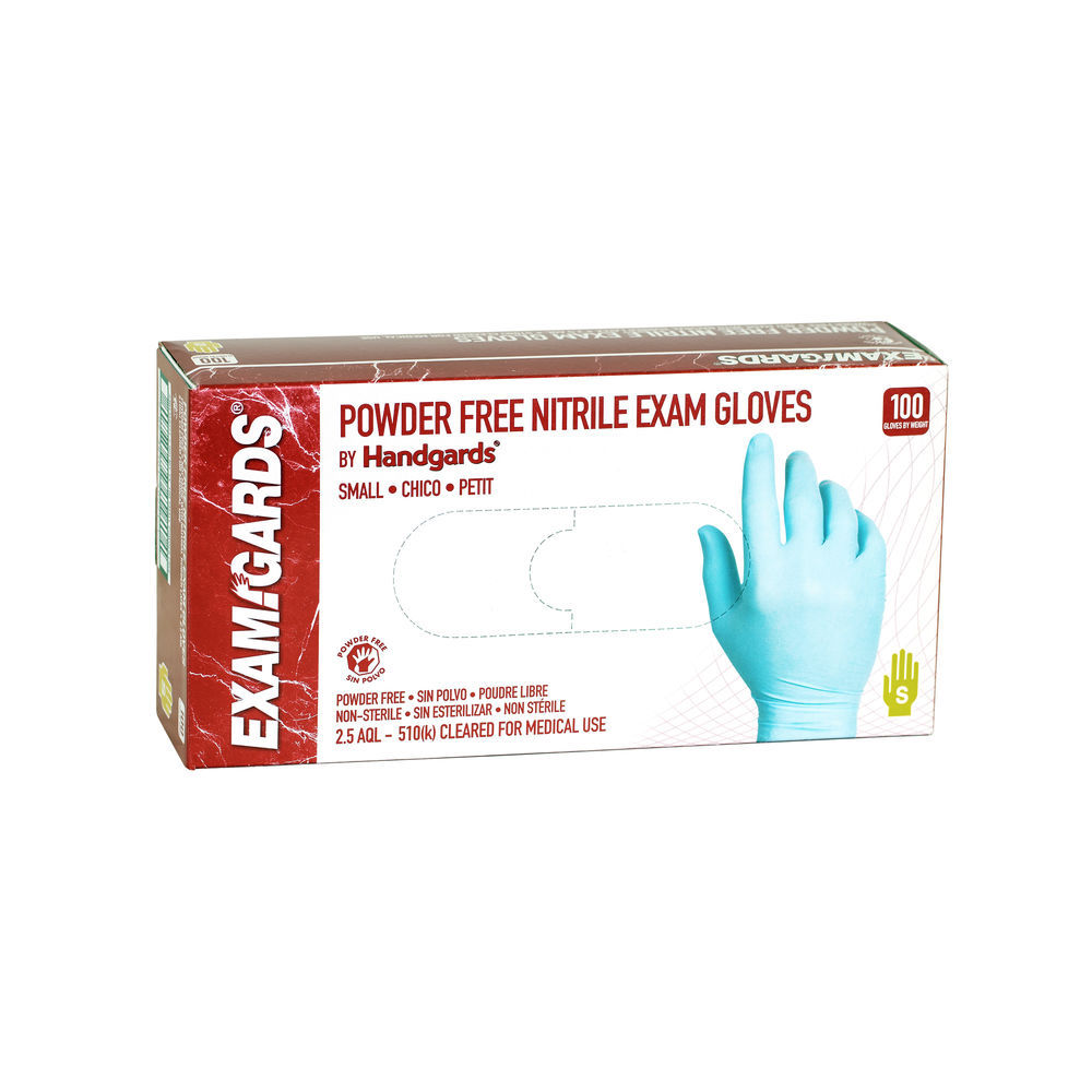 HANDGARDS ExamGards Powder Free Non-Sterile Exam Small Blue Nitrile Glove  100 per Pack - 10 per Case