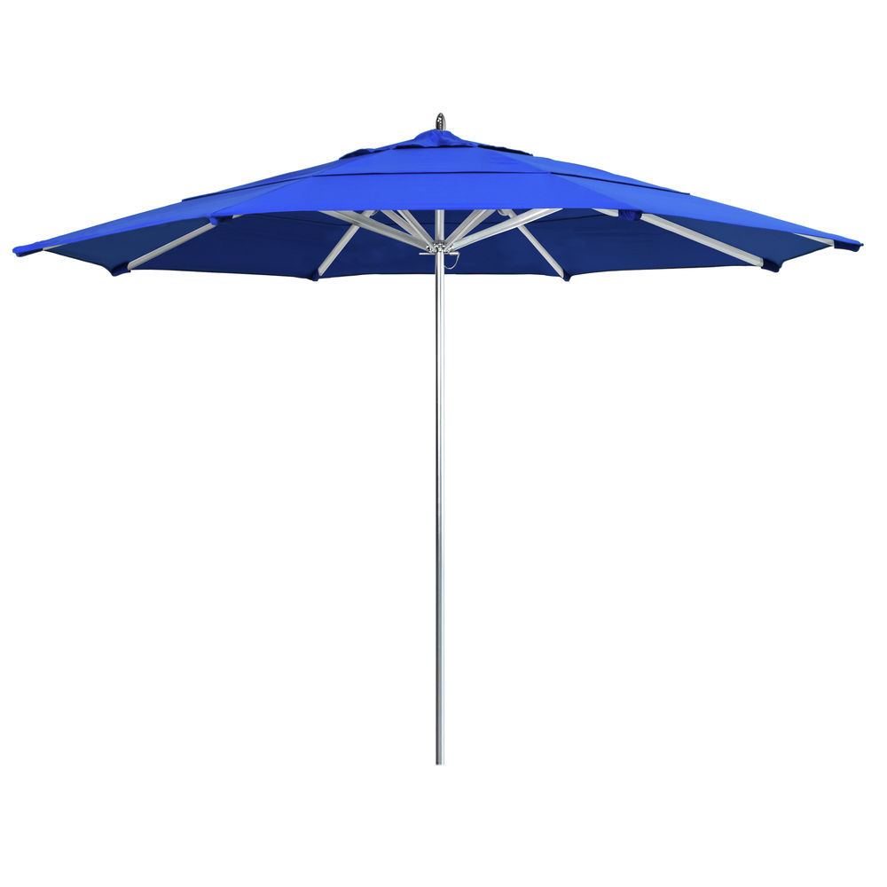 California Umbrella 11 Ft Commercial Grade Patio Umbrella Silver Frame Sunbrella Pacific Blue Fabric