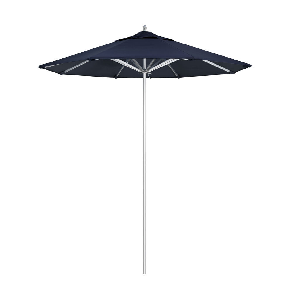 California Umbrella 7 5 Ft Square Commercial Grade Patio Umbrella Silver Frame Sunbrella Navy Fabric