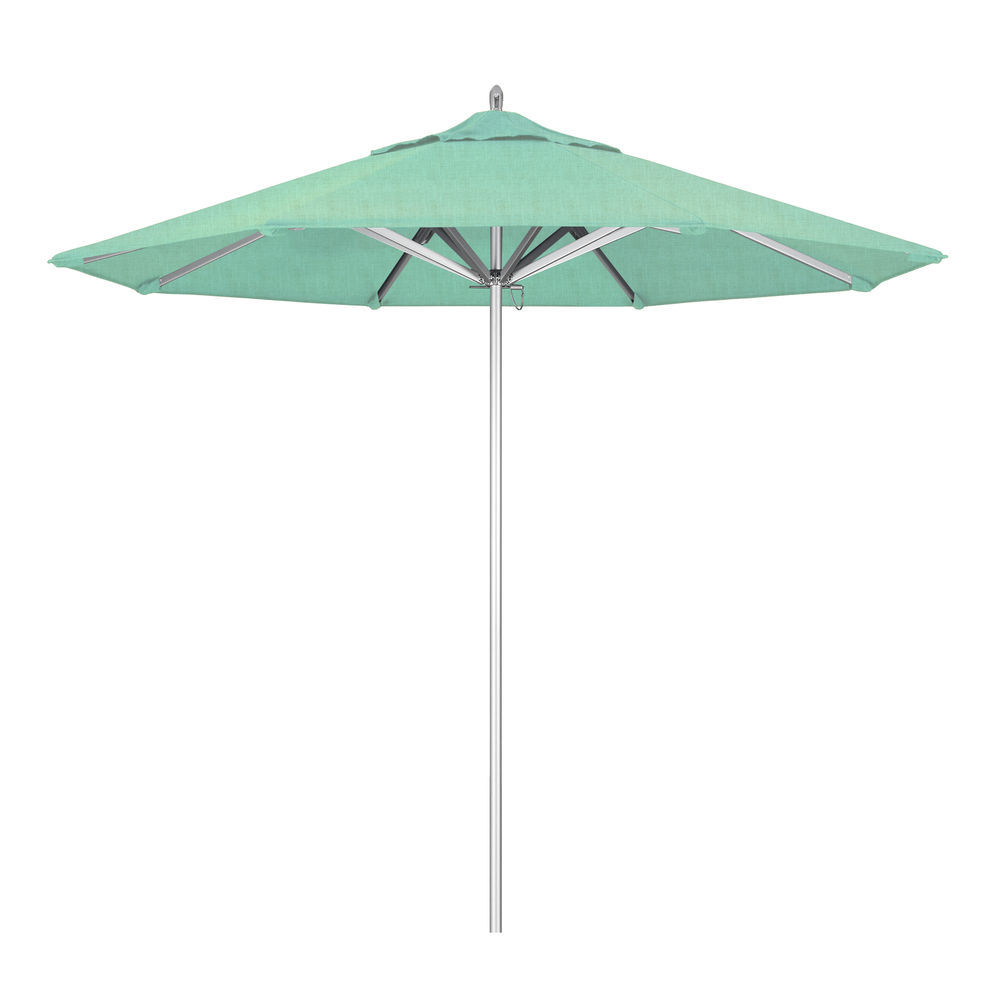 California Umbrella 9 Ft Commercial Grade Patio Umbrella Silver Frame Sunbrella Spectrum Mist Fabric