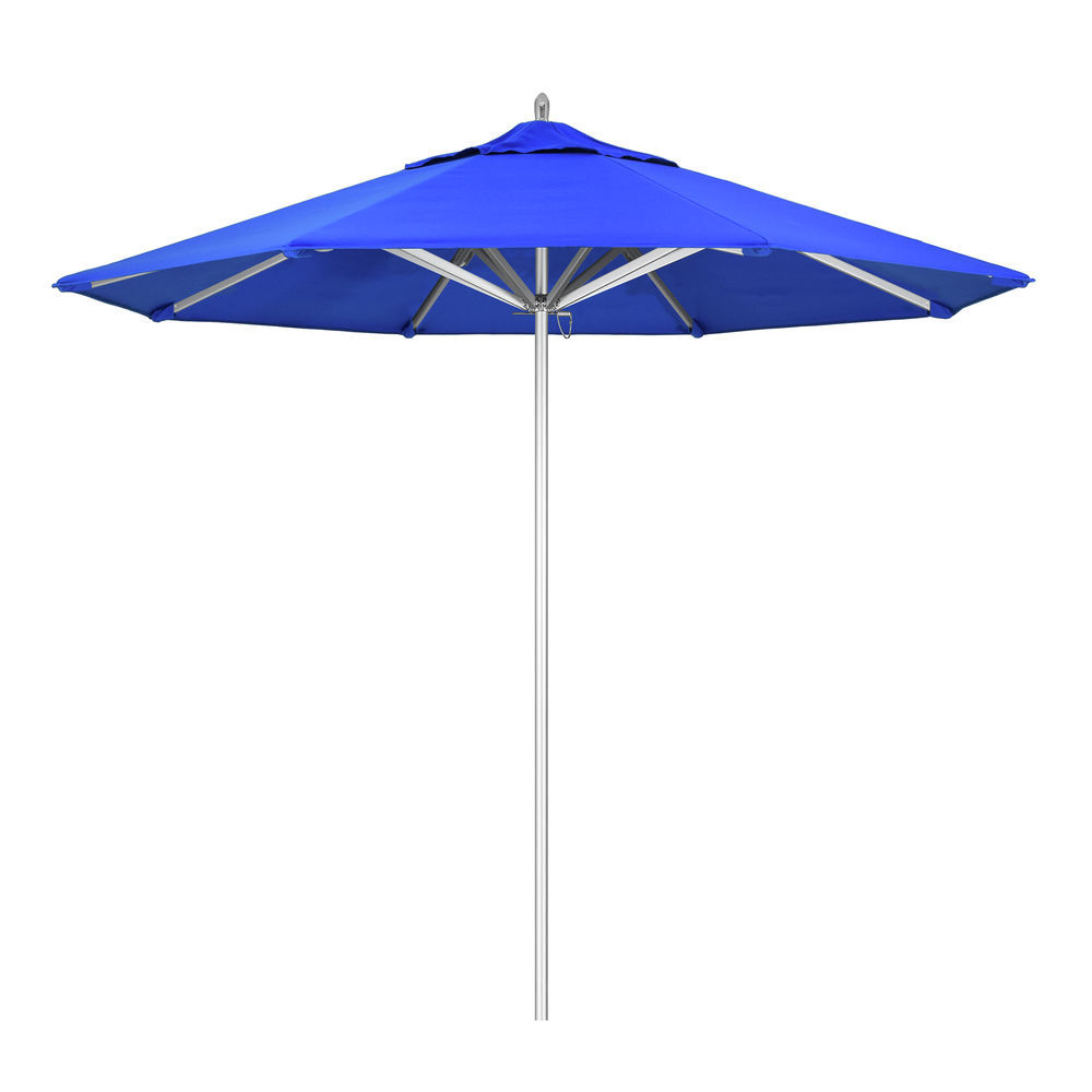 California Umbrella 9 Ft Commercial Grade Patio Umbrella Silver Frame Sunbrella Pacific Blue Fabric