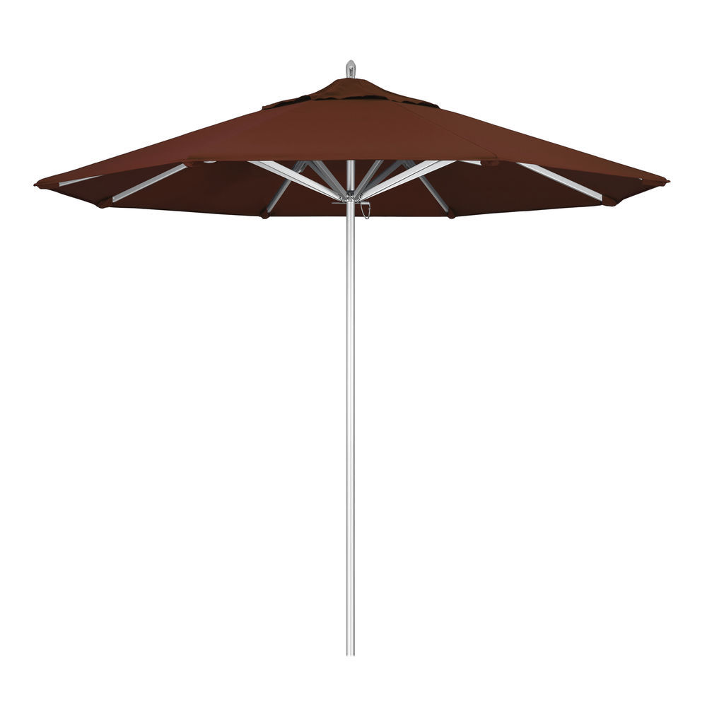 California Umbrella 9 Ft Commercial Grade Patio Umbrella Silver Frame Sunbrella Bay Brown Fabric