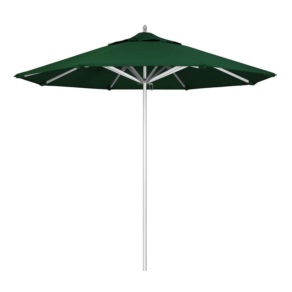 California Umbrella 9 Ft Commercial Grade Patio Umbrella Silver Frame Sunbrella Forest Green Fabric