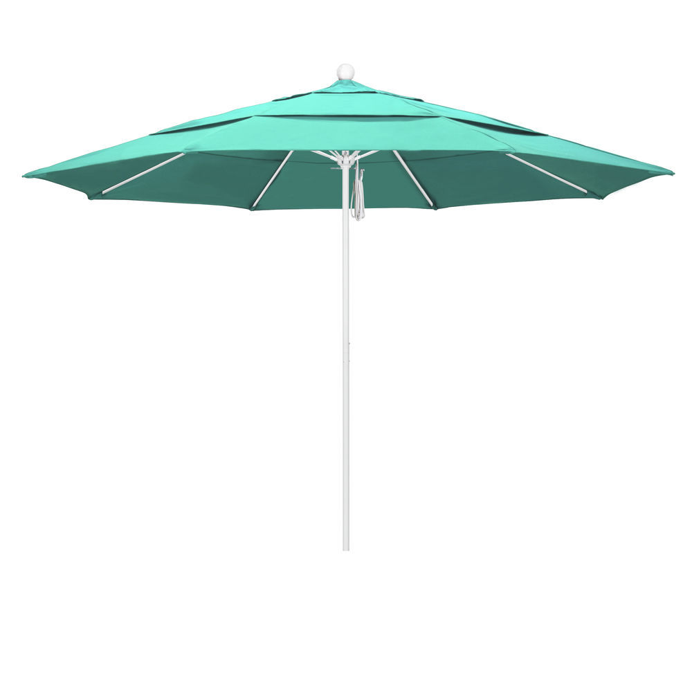 California Umbrella 11 Ft Commercial Grade Patio Umbrella White Frame Sunbrella Aruba Fabric