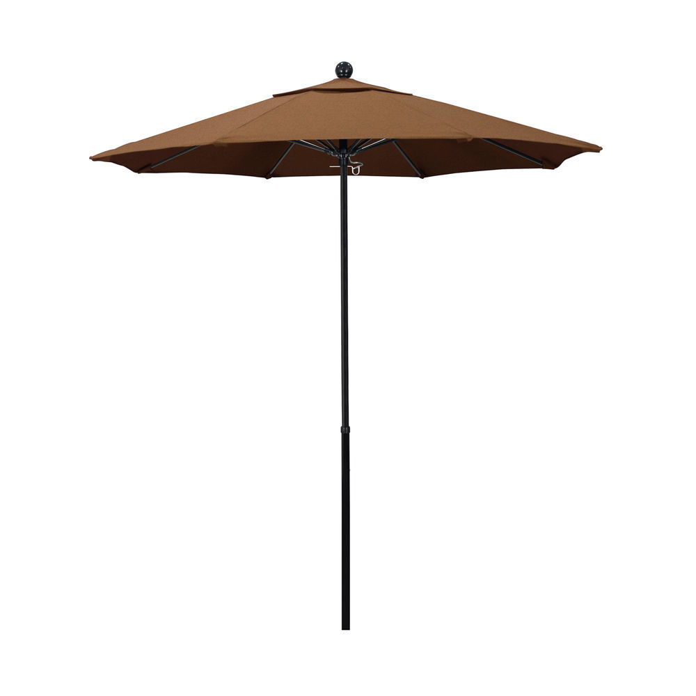 California Umbrella 7 5 Ft Commercial Grade Patio Umbrella Black Frame Sunbrella Teak Fabric