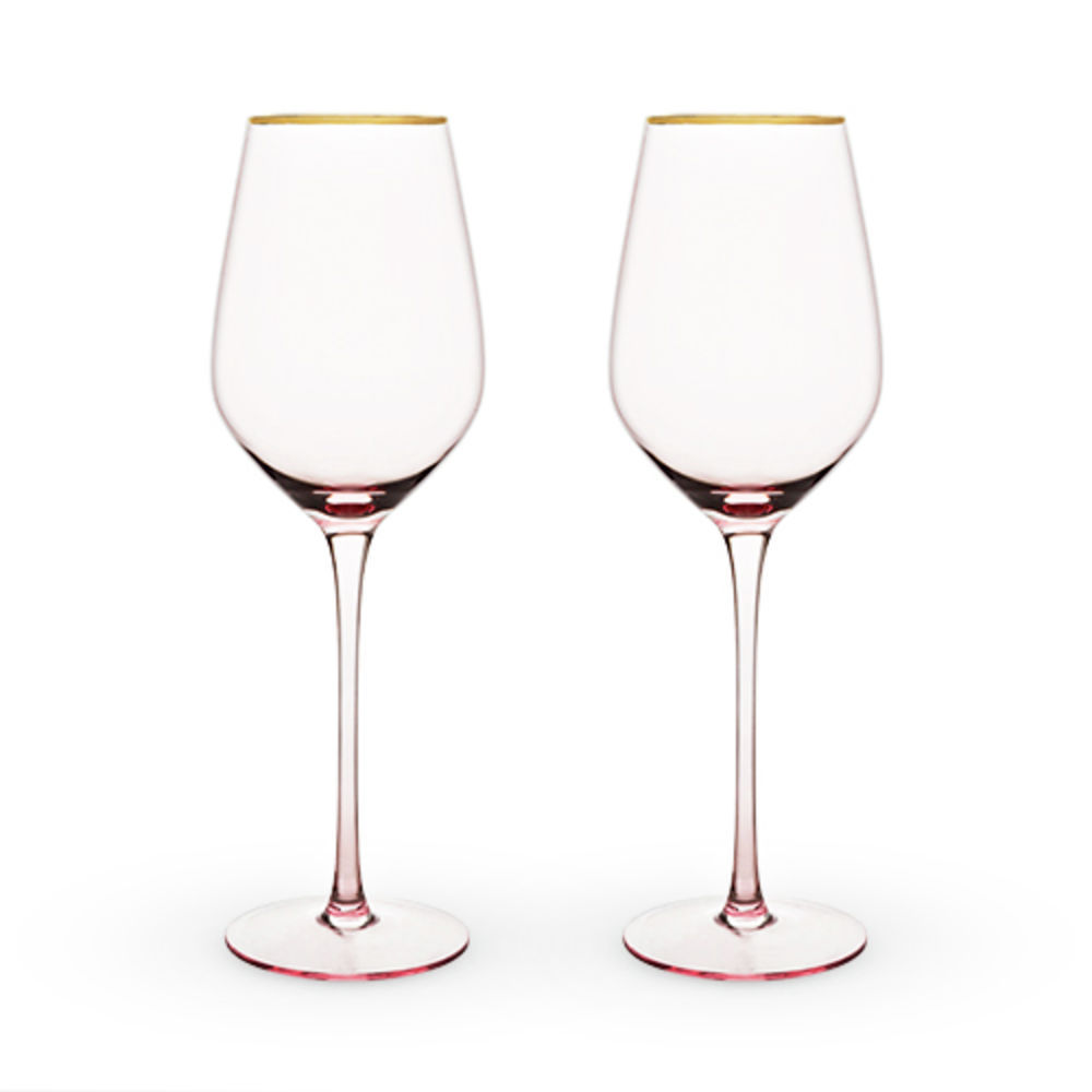 Twine Rose White Wine Glasses, Gold Rimmed Pink Tinted Crystal