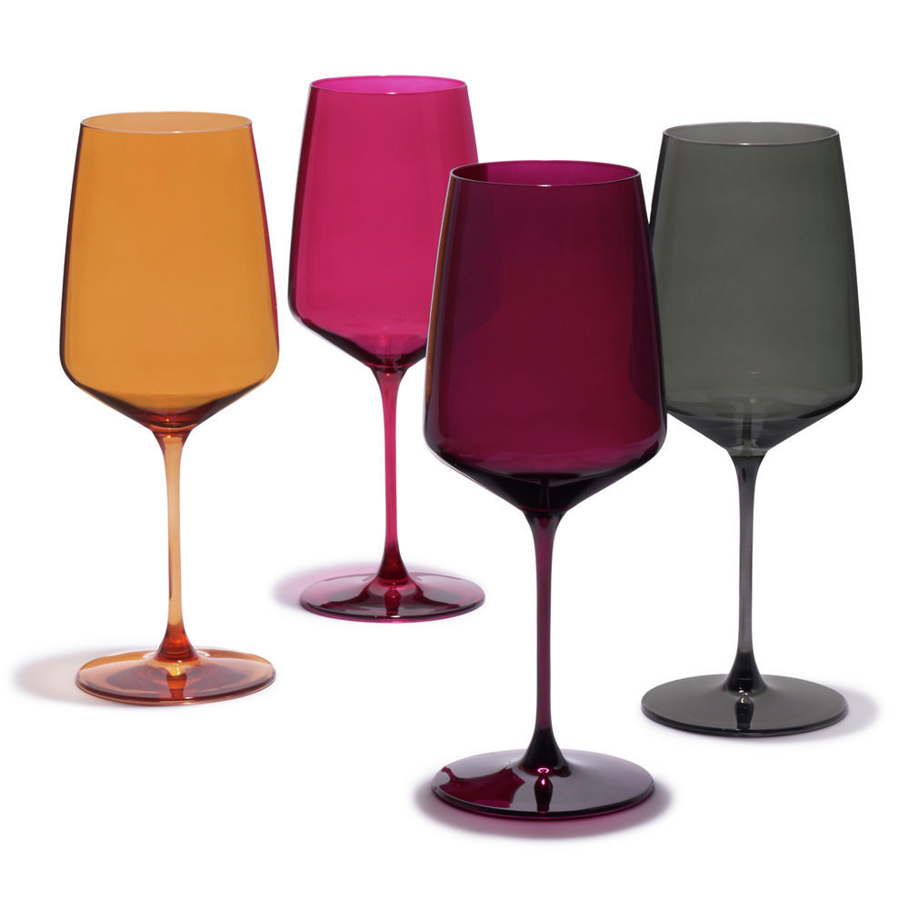 Viski Raye Modern Stemmed Angled Crystal Chardonnay Wine Glasses Set of 2 