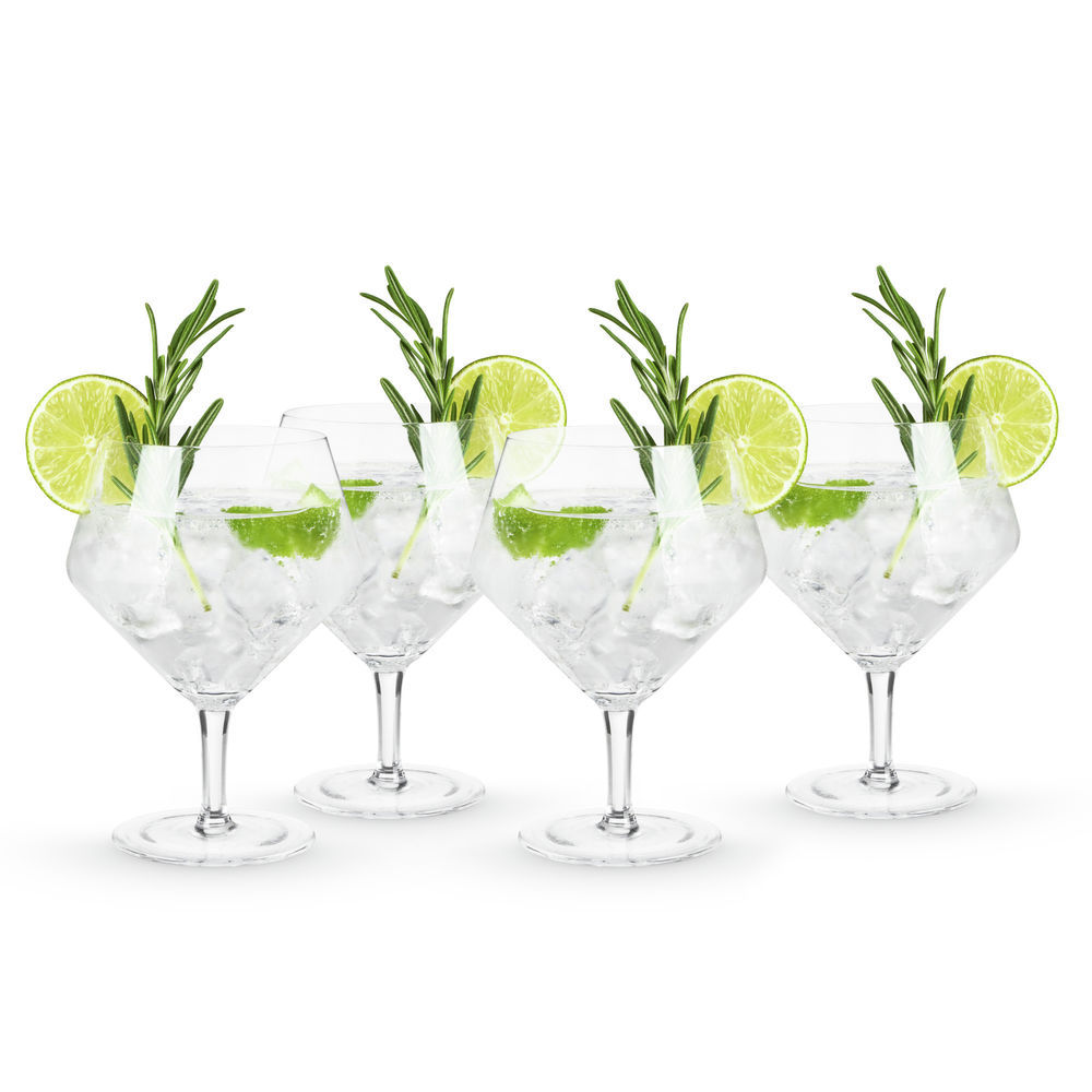 Viski Angled Stemmed Gin & Tonic Glasses, Highball glasses,  Cocktail Glasses, Vodka Tonic Glasses, Gin Glasses for Gin Lovers Gift set  of 2, 14oz, Clear: Mixed Drinkware Sets