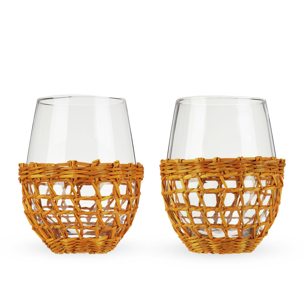 Twine Rose Crystal Stemless Wine Glass Set