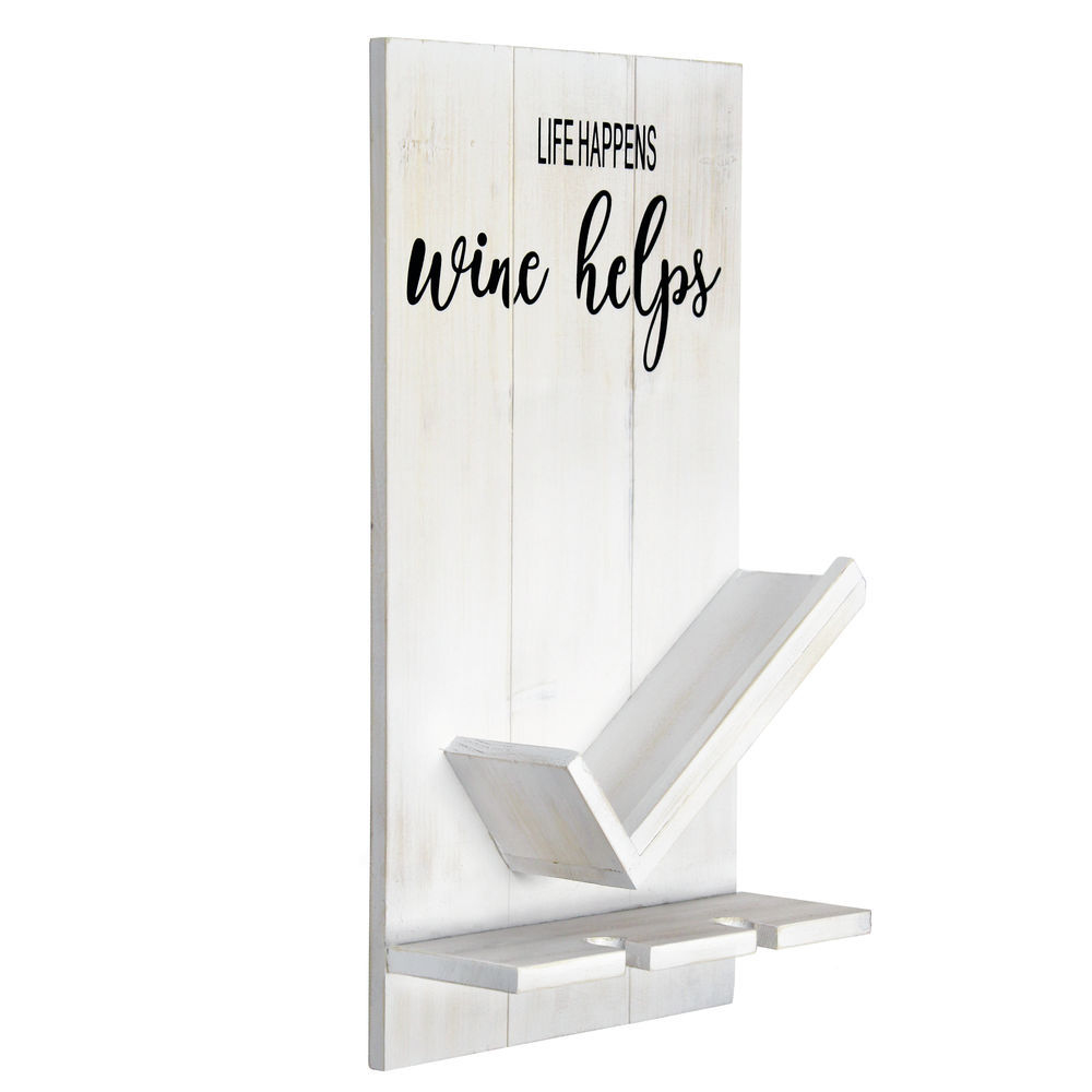 Elegant Designs Bartow Wall Mounted Wood Wine Rack Shelf with Glass Holder Rustic Gray