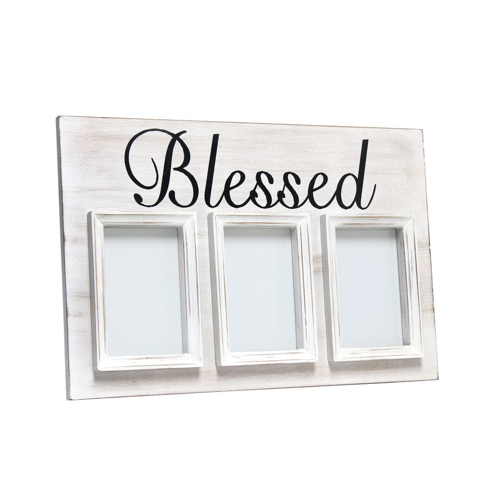 Elegant Designs 3 Photo Collage Frame 4x6 Picture Frame, White Wash Blessed