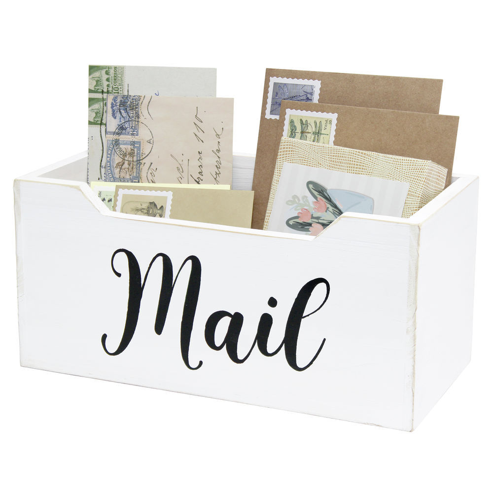 Elegant Designs Homewood Farmhouse Wooden Decorative Envelope Shaped Desktop Letter Holder White