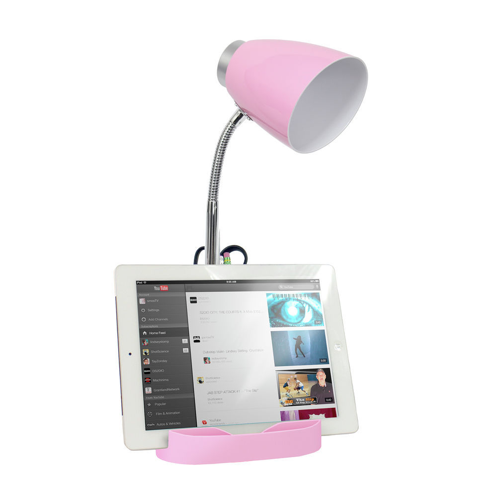 Limelights - Gooseneck Organizer Desk Lamp with iPad Tablet Stand Book Holder and USB Port - Pink