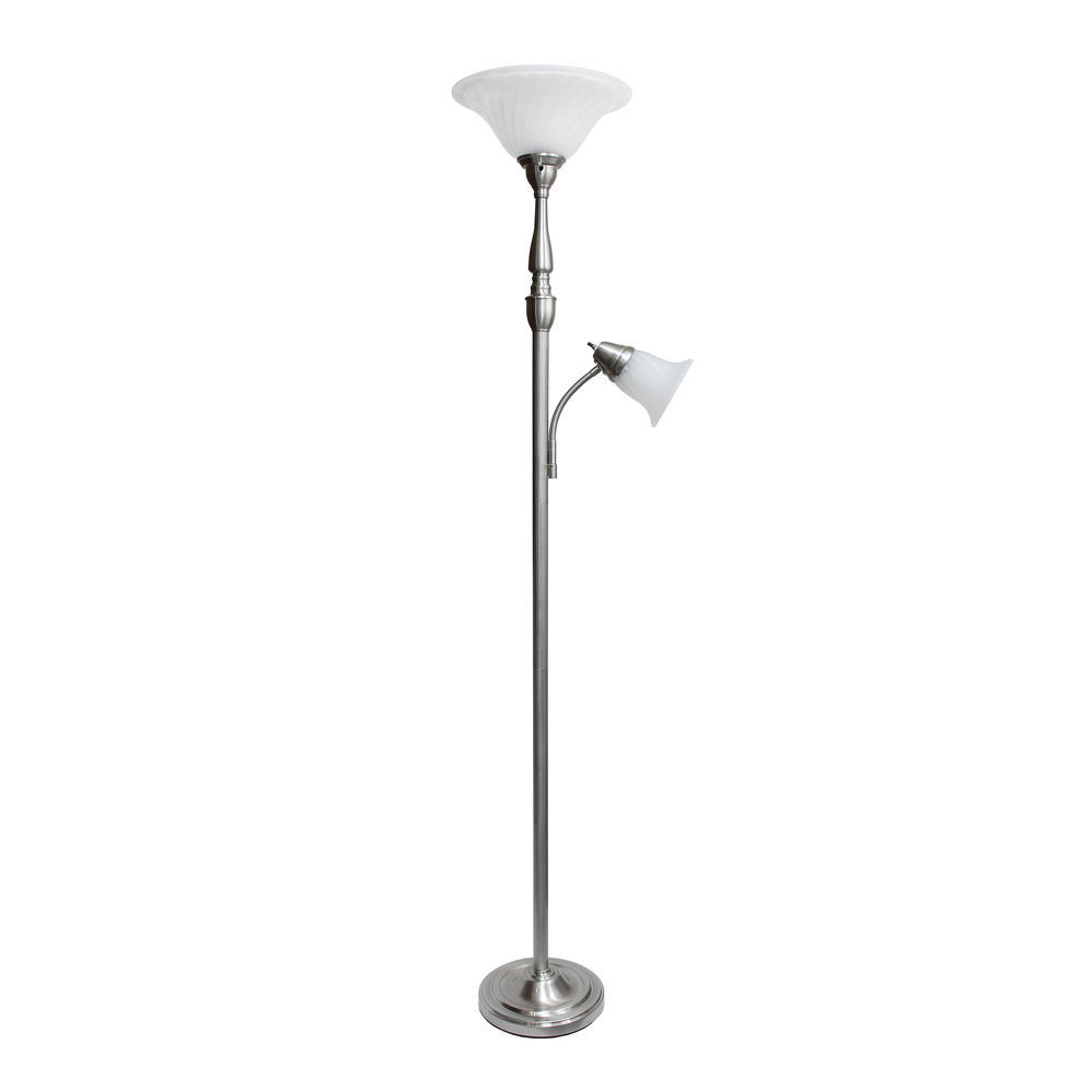 Elegant Designs 2 Light Mother Daughter Floor Lamp With White Marble Glass Brushed Nickel