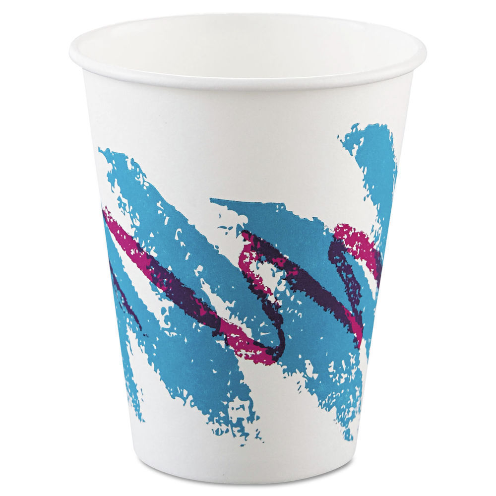 Dart Jazz Paper Hot Cups, 8 Oz, White/green/purple, 50/bag, 20 