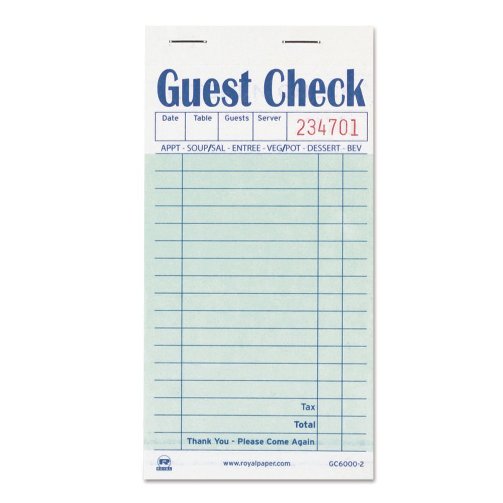 Guest Check Pad, 17 Lines, Two-Part Carbon, 3.5 x 6.7, 50 Forms/Pad, 50 Pads/Carton