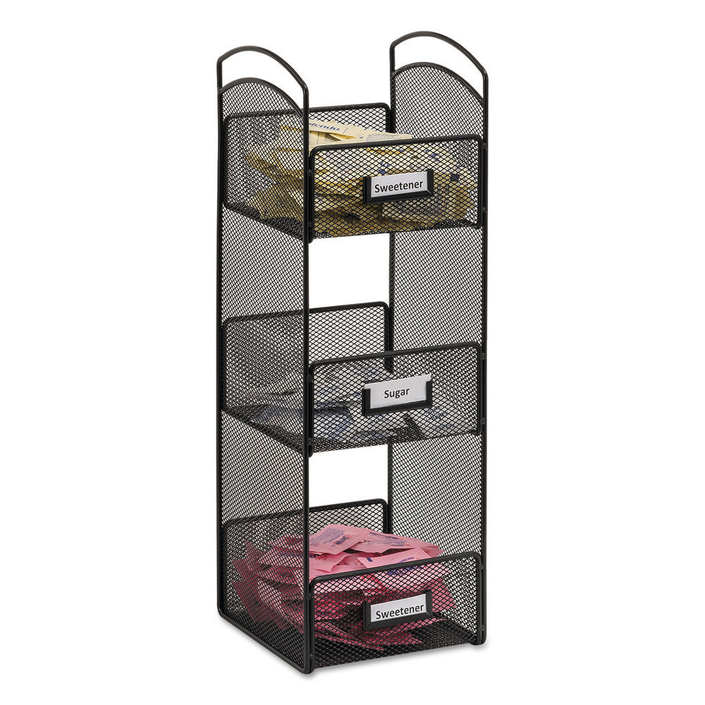 SAFCO Onyx Breakroom Organizers, 3 Compartments, 12.75 x 4.5 x 13.25, Steel  Mesh, Black - Mfr Part# 3292BL