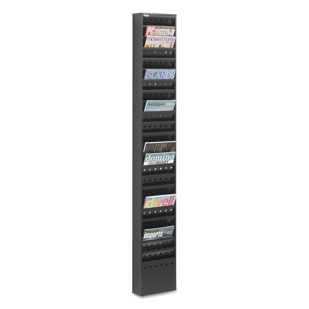 Steel Magazine Rack, 23 Compartments, 10w x 4d x 65.5h, Gray Steel Magazine Rack, 23 Compartments, 10w x 4d x 65.5h, Gray