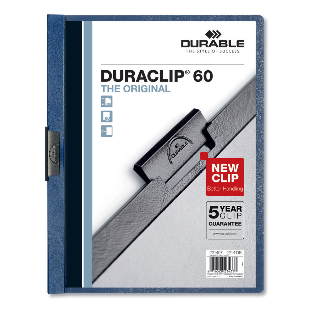 DuraClip Report Cover with Clip Fastener, 8.5 x 11, Clear/Navy, 25/Box