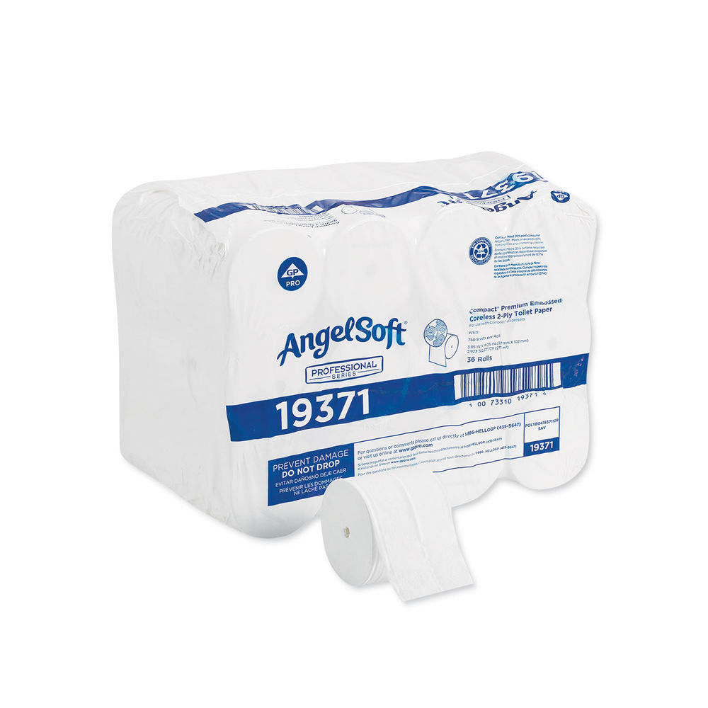 Compact Coreless Bath Tissue, Septic Safe, 2-Ply, White, 750 Sheets/Roll, 36/Carton Compact Coreless Bath Tissue, Septic Safe, 2-Ply, White, 750 Sheets/Roll, 36/Carton