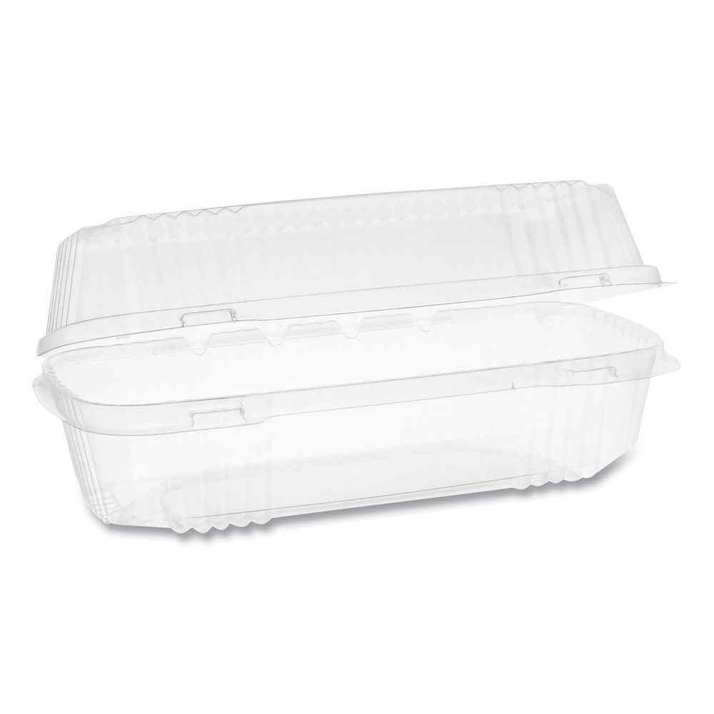 Pactiv Evergreen Newspring VERSAtainer Microwavable Containers, 28 oz, 7.25  x 5 x 1.5, Black Base/Clear Lid, 150/Carton (NC868B)