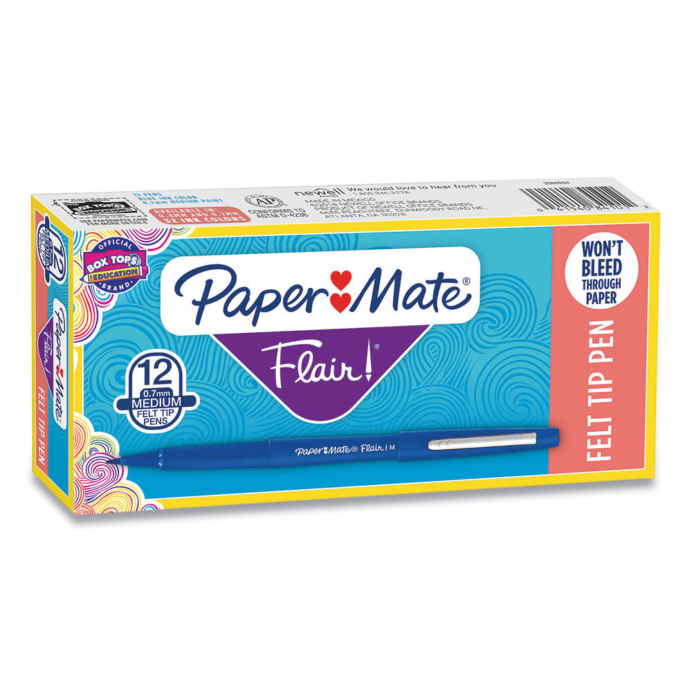 Paper Mate Flair Felt Tip Pens, Medium Point (0.7 mm), Blue, 12 Count