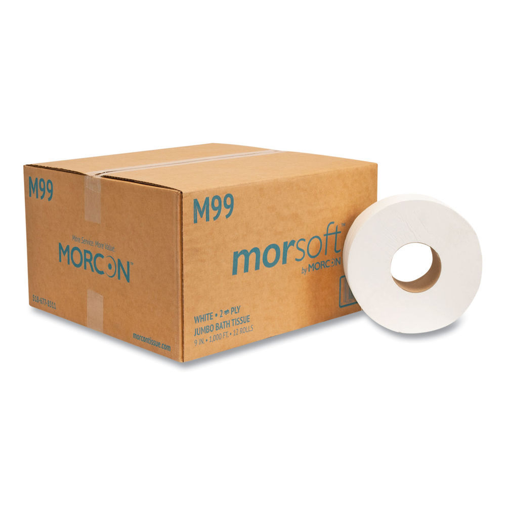Morcon Tissue Jumbo Bath Tissue, Septic Safe, 2-Ply, White, 700 Ft, 12 ...