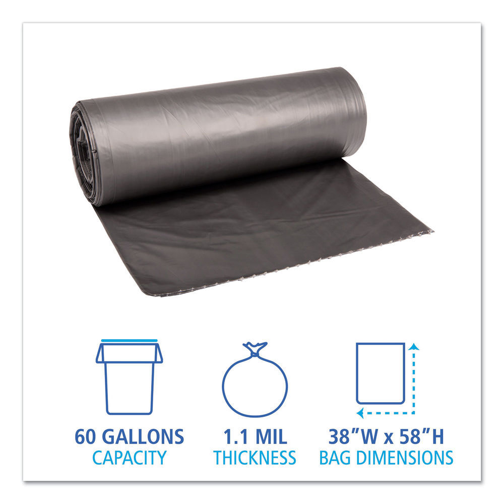 Low-Density Waste Can Liners, 60 gal, 1.1 mil, 38