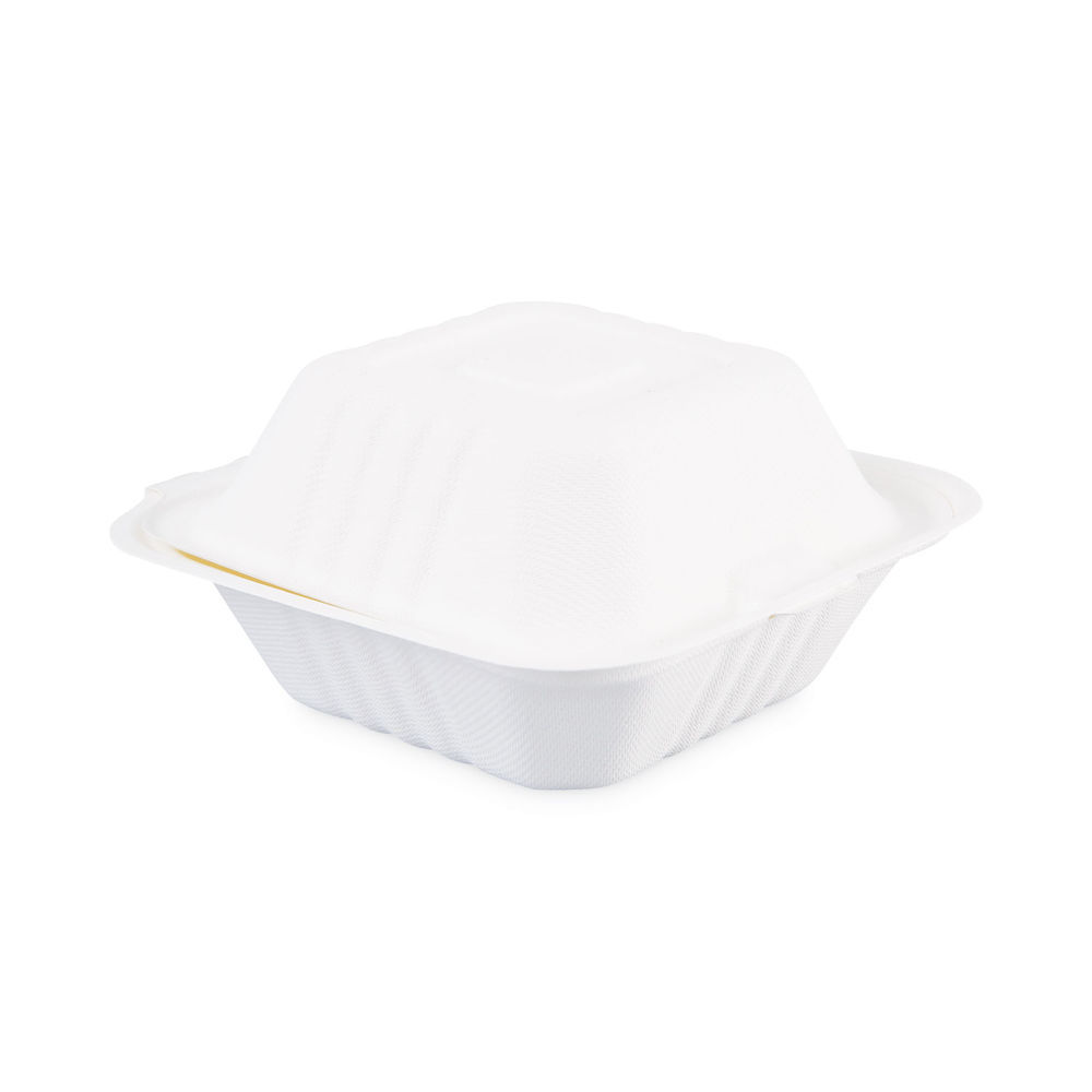 Boardwalk 6 in. x 6 in. x 3.19 in. White Bagasse Food Containers