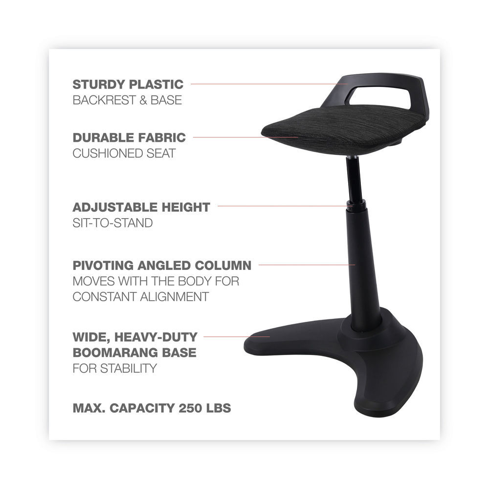 Perch Series Seat, Backless, Supports Up to 250 lb, Black Seat, Silver Base