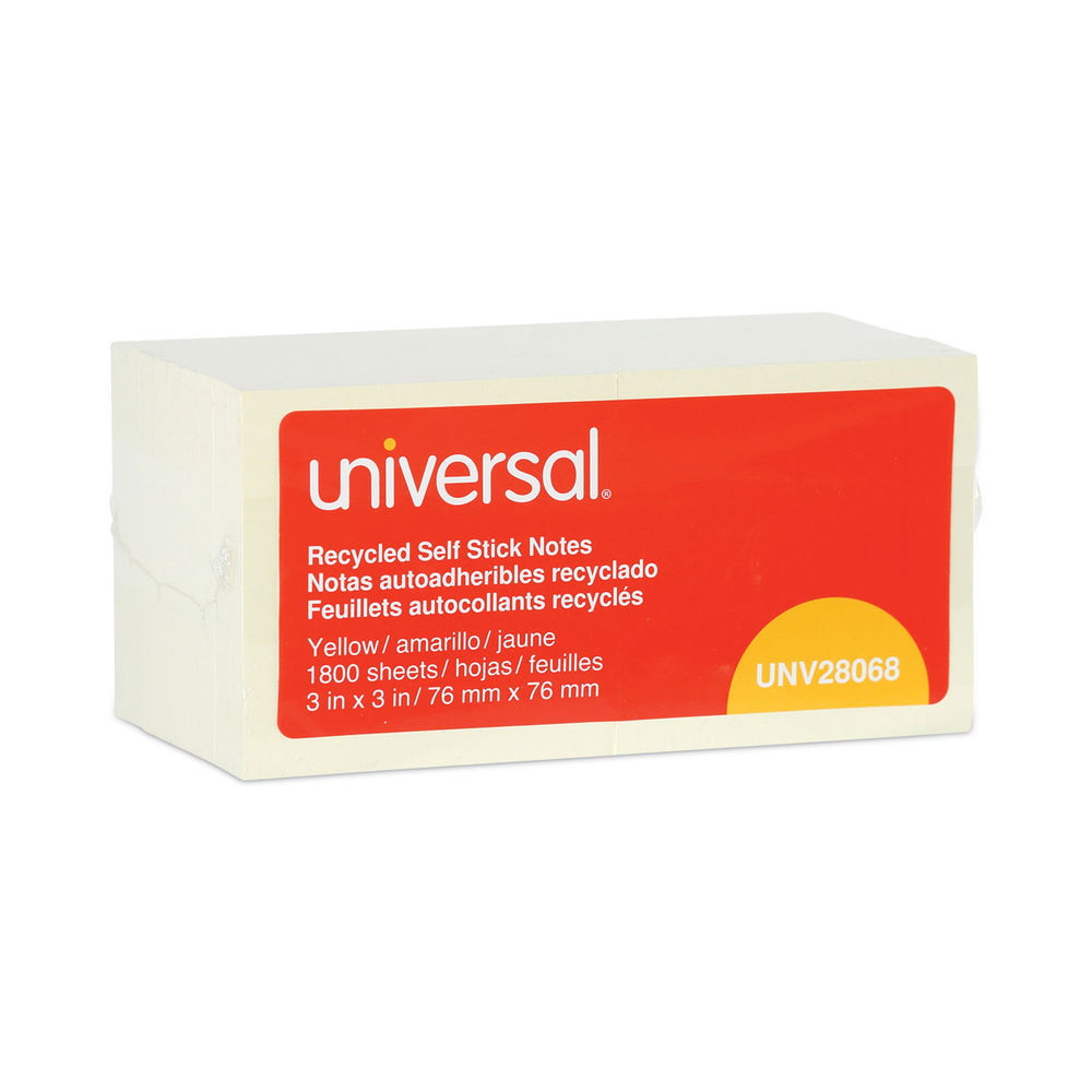 Universal Office Products Universal Self-Stick Note Pads, 3 x 3, Yellow,  100 Sheets/Pad, 12 Pads/Pack, UNV35668