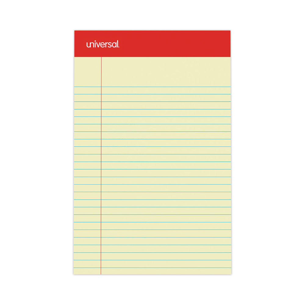 Universal Perforated Ruled Writing Pads, Wide/legal Rule, Red Headband, 50 CanaryYellow 8.5 X