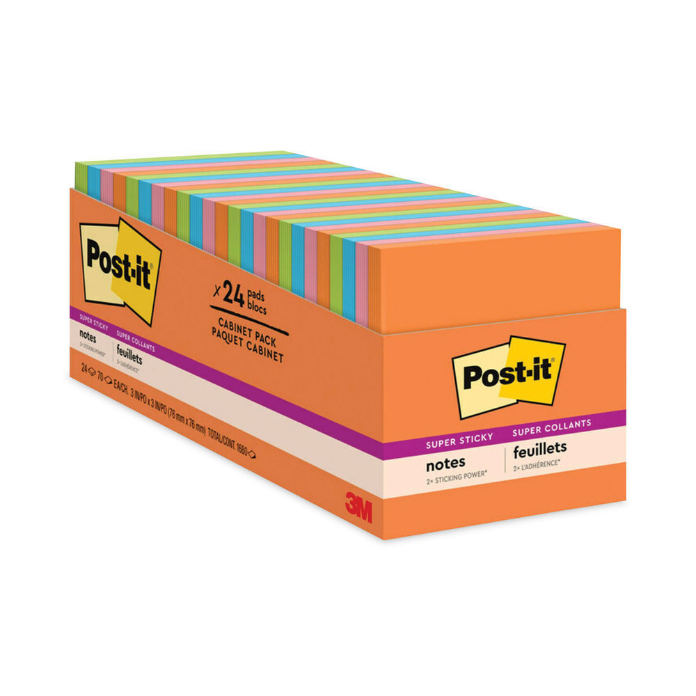 Post-it Pads in Energy Boost Collection Colors, Cabinet Pack, 3 x 3, 70  Sheets/Pad, 24 Pads/Pack - Mfr Part# 654-24SSAU-CP