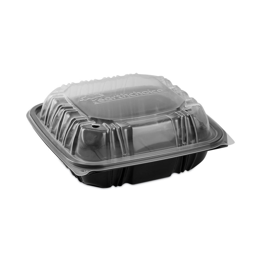 Pactiv Evergreen newspring versatainer microwavable containers,  rectangular, 2-compartment, 30 oz, 6 x 8.5 x 2.5, black/clear, plastic,  150/ct