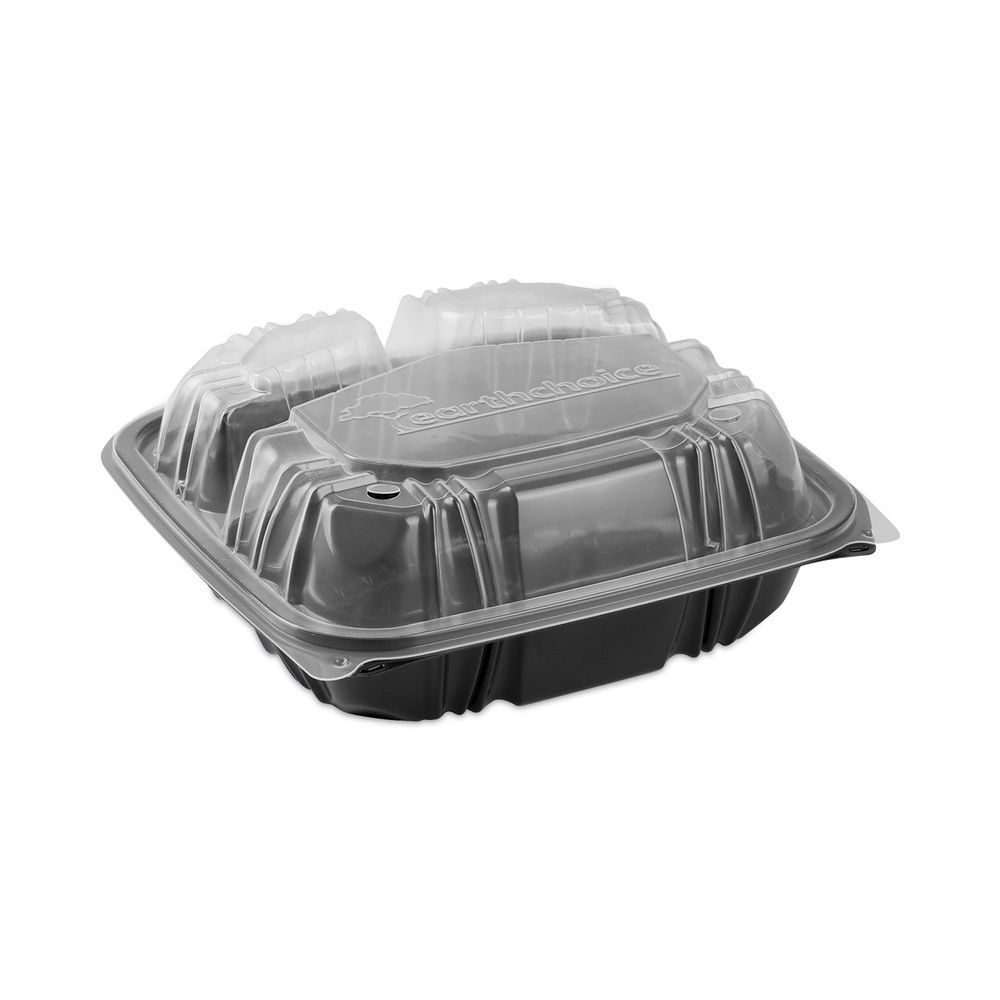 Newspring VERSAtainer Microwavable Containers, Rectangular, 2-compartment, 30 oz, 6 x 8.5 x 2.5, Black/Clear, Plastic, 150/CT